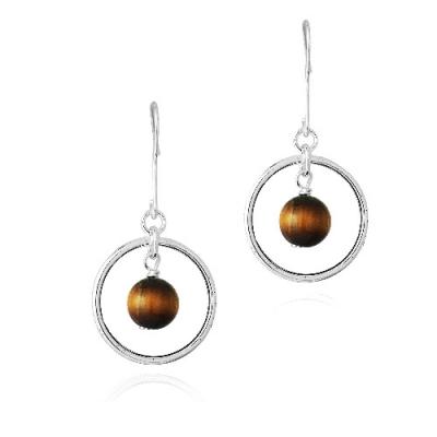Sterling Silver Tigers Eye Bead & Circle Dangle Earrings