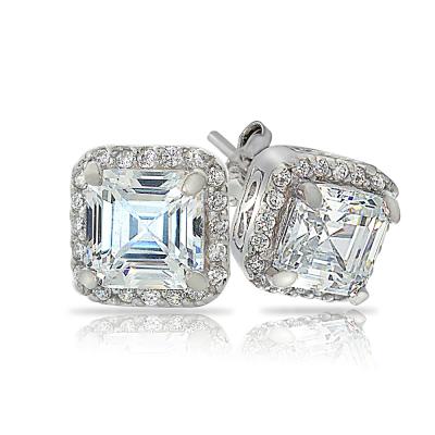 Sterling Silver 3ct Asscher-Cut CZ Stud Earrings