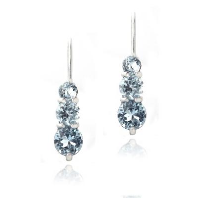 Sterling Silver 2ct Blue Topaz Three Stone Drop Earrings