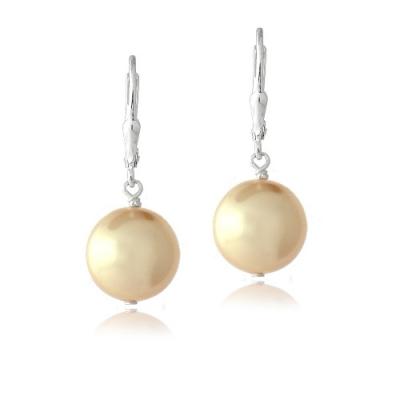 Sterling Silver Gold Swarovski Pearl Dangle Leverback Earrings, 12mm