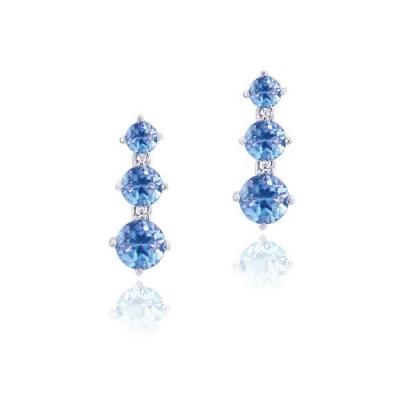 Sterling Silver 3ct Created Blue Sapphire Three Stone Dangle Earrings