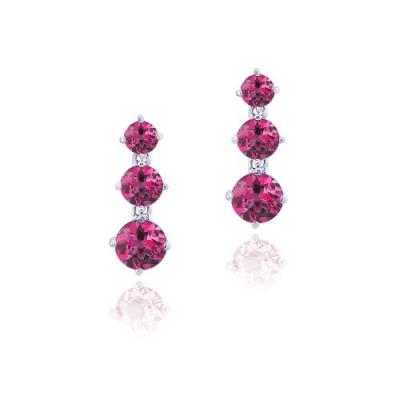 Sterling Silver 3ct Created Ruby Three Stone Dangle Earrings