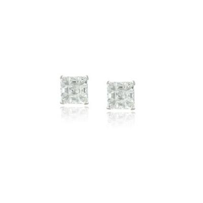 Sterling Silver CZ Checkerboard 5mm Stud Earrings