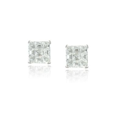 Sterling Silver CZ Checkerboard 6mm Stud Earrings