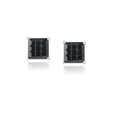 Sterling Silver Black CZ Checkerboard 6mm Stud Earrings