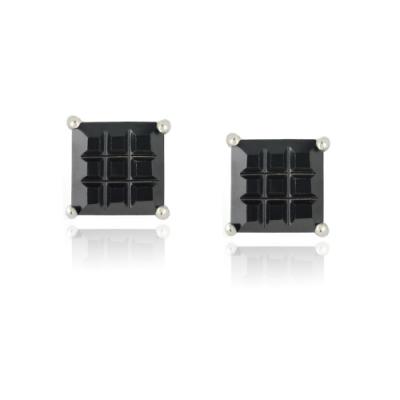 Sterling Silver Black CZ Checkerboard 7mm Stud Earrings