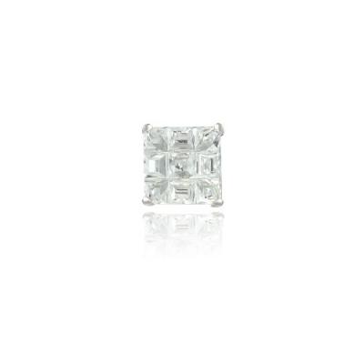 Sterling Silver CZ Checkerboard 7mm Mens Stud Earring