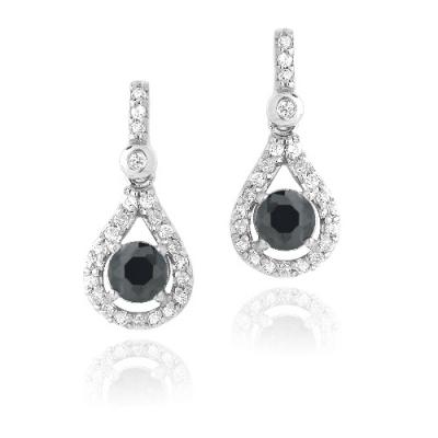 Sterling Silver Round Black & Clear CZ Teardrop Dangle Earrings