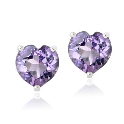 Sterling Silver 2.8ct Amethyst Heart Stud Earrings, 7mm