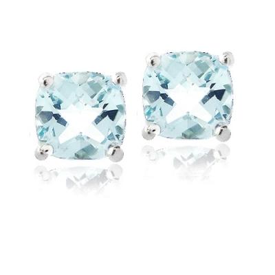 Sterling Silver 4.3ct Blue Topaz Cushion-Cut Stud Earrings, 7mm