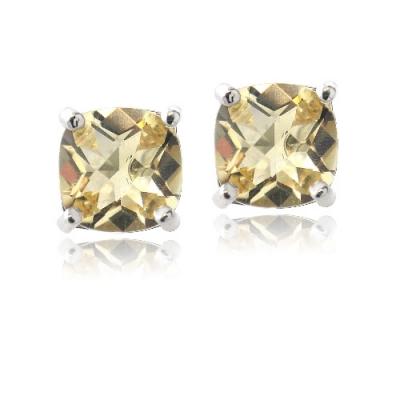 Sterling Silver 3.3ct Citrine Cushion-Cut Stud Earrings, 7mm
