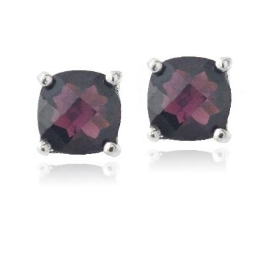 Sterling Silver 4ct Garnet Cushion-Cut Stud Earrings, 7mm