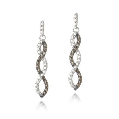 Sterling Silver 1/4ct Champagne Diamond Triple Infinity Dangle Earrings