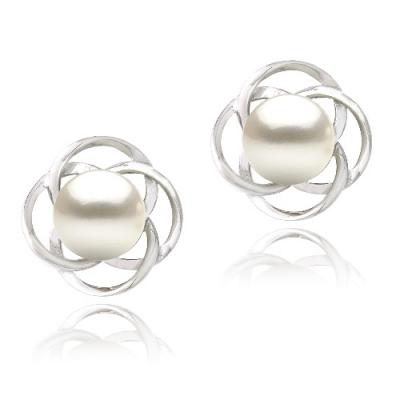 Sterling Silver Freshwater Cultured Pearl Flower Stud Earrings