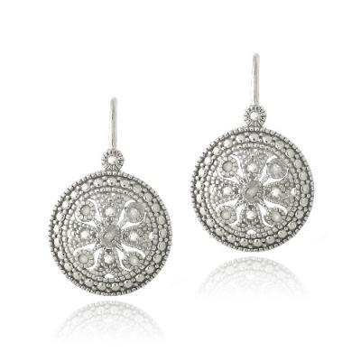 Sterling Silver 1/10ct Diamond Round Filigree Leverback Earrings