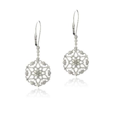 Sterling Silver 1/10ct Diamond Flower Filigree Dangle Earrings
