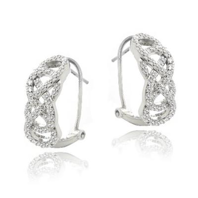 Sterling Silver CZ Double Eternity Half Hoop Earrings