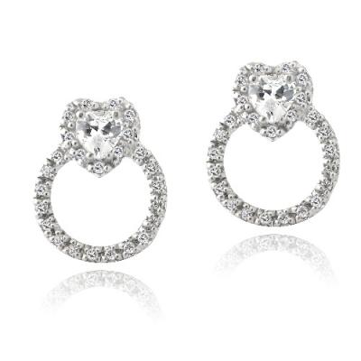 Sterling Silver CZ Heart and Circle Earrings