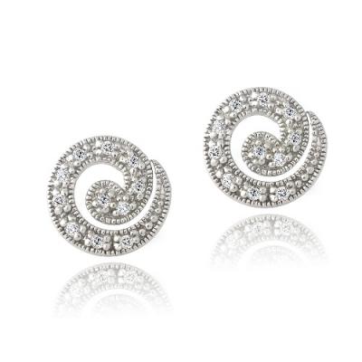 Sterling Silver CZ Swirl Stud Earrings