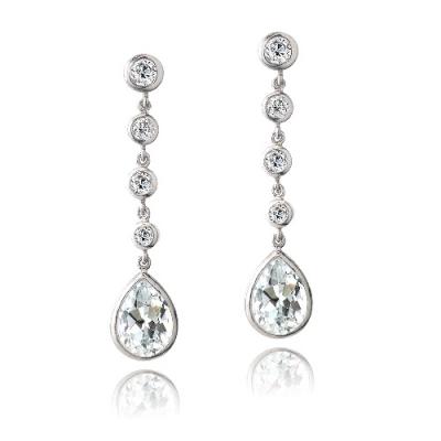 Sterling Silver CZ Linear Teardrop Dangle Earrings