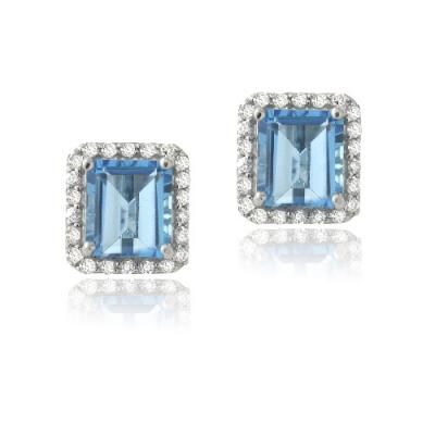 Sterling Silver 3.8ct London Blue Topaz & CZ Rectangle Stud Earrings