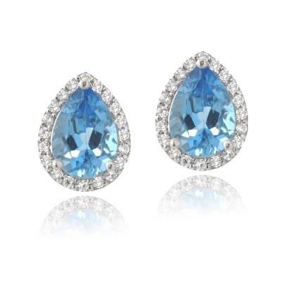Sterling Silver 4.5ct London Blue Topaz & CZ Teardrop Stud Earrings