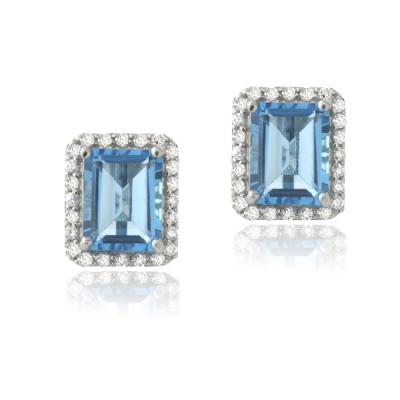 Sterling Silver 5.5ct London Blue Topaz & CZ Rectangle Stud Earrings