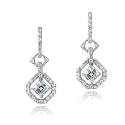 Sterling Silver CZ Octagon Dangle Earrings