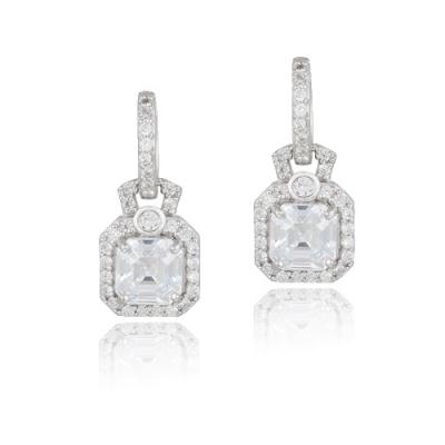 Sterling Silver 4.5ct Asscher Cut CZ Dangle Hoop Earrings