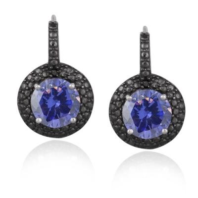Sterling Silver 4ct Tanzanite CZ & Black Diamond Accent Leverback Earrings