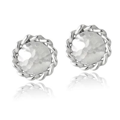 Sterling Silver Hammered Round Stud Earrings