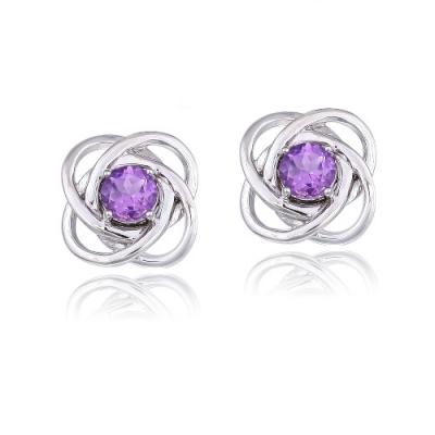 Sterling Silver 3/4ct Amethyst Love Knot Stud Earrings