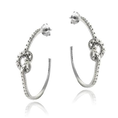 Sterling Silver Diamond Accent Love Knot Half Hoop Earrings