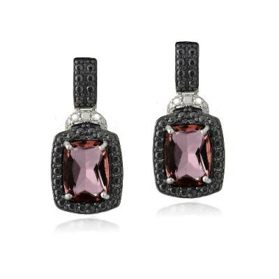 Sterling Silver 3.8ct Garnet & Black Diamond Accent Rectangle Dangle Earrings