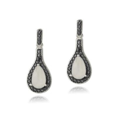 Sterling Silver Moonstone & Black Diamond Accent Teardrop Dangle Earrings