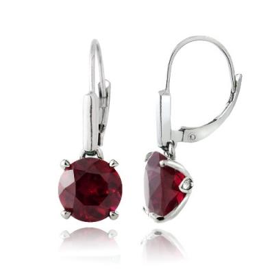 Sterling Silver 4.5ct Created Ruby Round Leverback Earrings