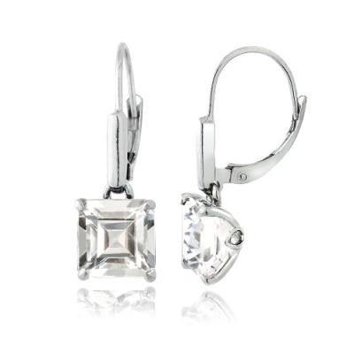 Sterling Silver 5.5ct Created White Sapphire Square Leverback Earrings