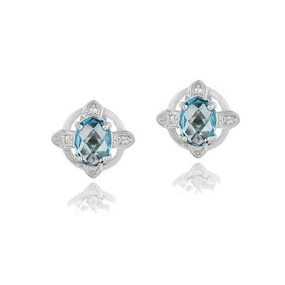 Sterling Silver 3.25ct London Blue & White Topaz Oval Petals Stud Earrings