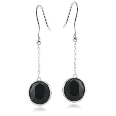 Sterling Silver Onyx Round Dangle Earrings