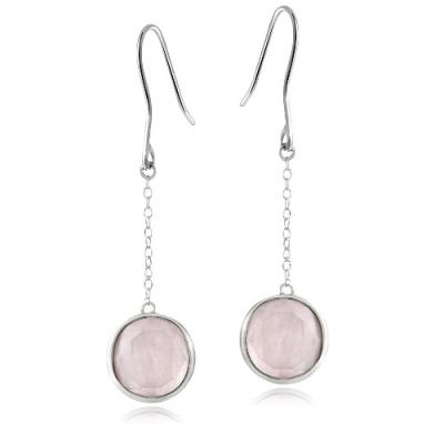 Sterling Silver Rose Quartz Round Dangle Earrings