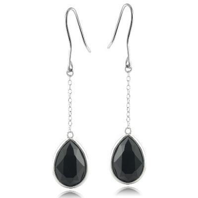 Sterling Silver Onyx Teardrop Dangle Earrings