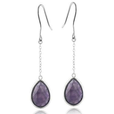 Sterling Silver Dogtooth Amethyst Teardrop Dangle Earrings