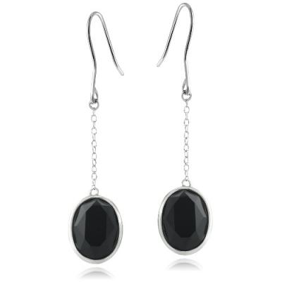 Sterling Silver Onyx Oval Dangle Earrings