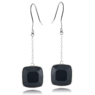 Sterling Silver Onyx Square Dangle Earrings