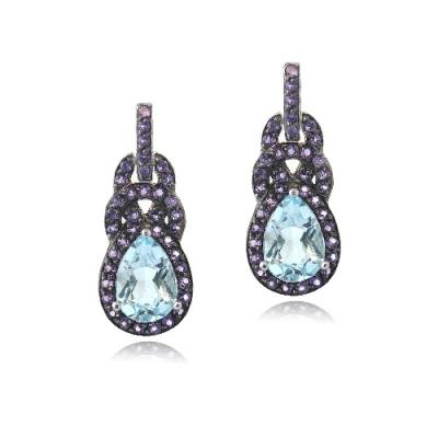 Sterling Silver Blue Topaz & Amethyst Twist Teardrop Dangle Earrings