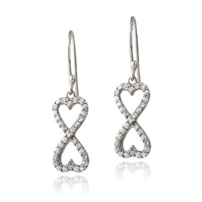 Sterling Silver CZ Infinity Hearts Dangle Earrings