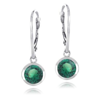Sterling Silver Green Round Leverback Earrings Made with Swarovski Elements