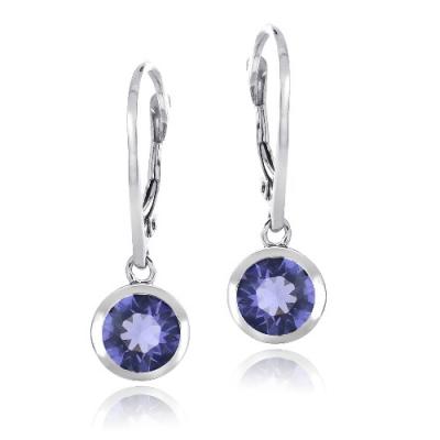 Sterling Silver Violet Round Leverback Earrings Made with Swarovski Elements