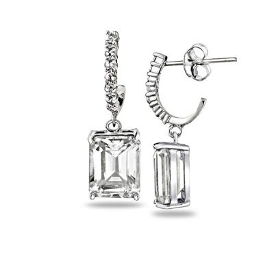 Sterling Silver 6.5ct White Topaz Rectangle Dangle Earrings