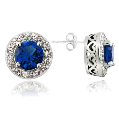 Sterling Silver 2.5ct Created Blue & White Sapphire Round Stud Earrings